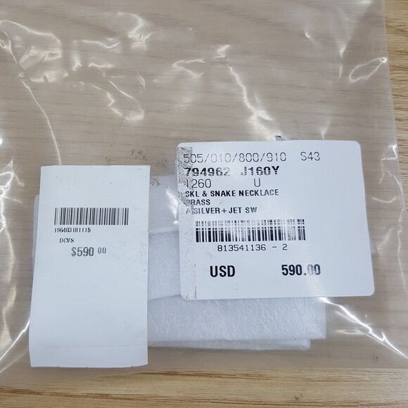 ALEXANDER MCQUEEN Mens Dog Tag Necklace Silver Tone Brass Skull & Snake $590 - Picture 10 of 11